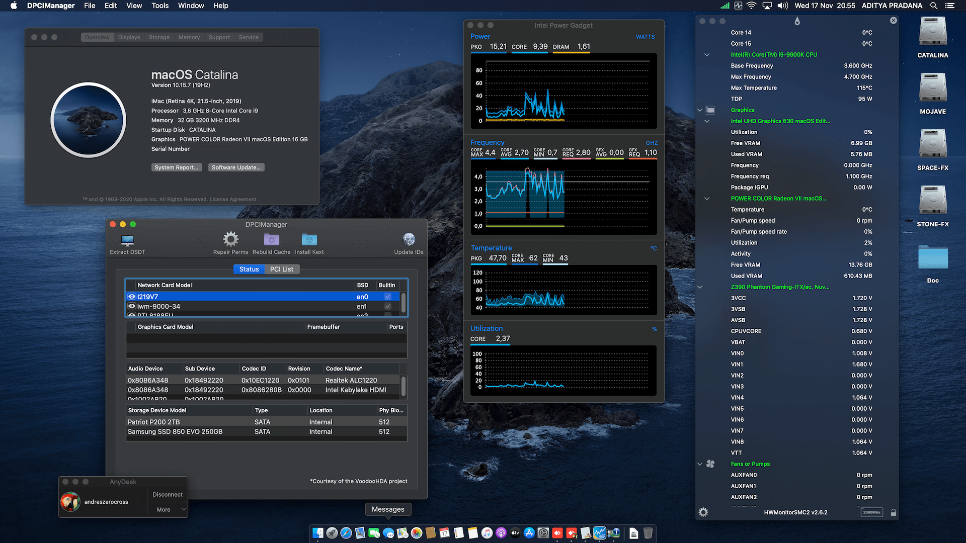 Success Hackintosh macOS Catalina 10.15.7 Build 19H2 in Asrock Z390 Phantom Gaming-ITX/AC + Intel Core i9 9900K + Power Color Radeon VII
